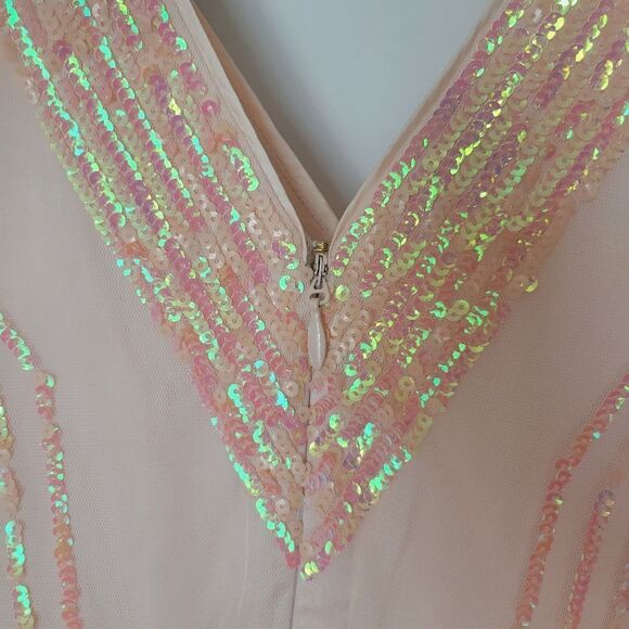 $198 NEW XL BEBE PEACH PINK TULLE SEQUIN SLEEVELESS FIT FLARE MINI DRESS NWT - Picture 11 of 11